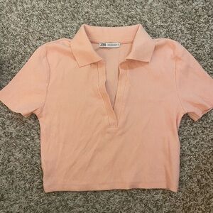 Zara Peach Polo Collar Women's Top NWOT
